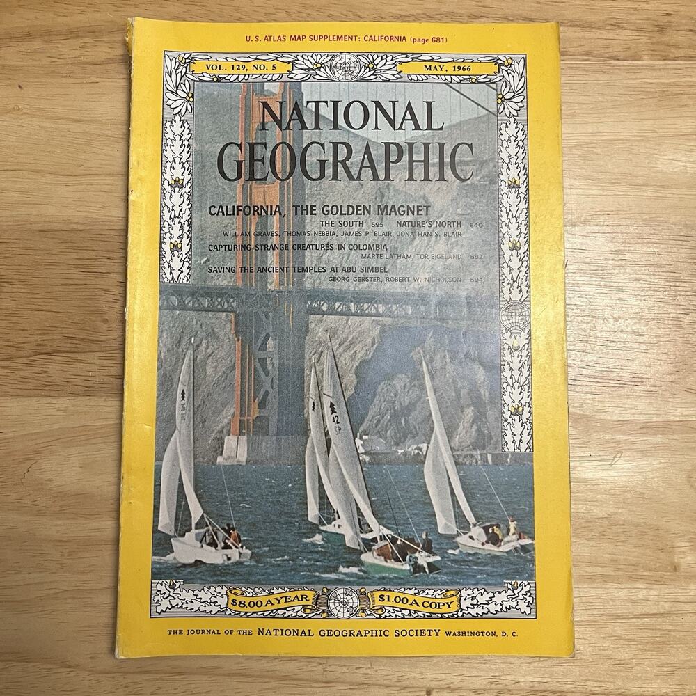 Vintage National Geographic May 1966 California Colombia Abu Simbel